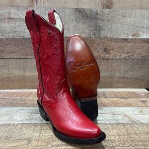 Women's Western Rodeo Cowgirl Red Pointy Boots Genuine Leather High Heel Boots
